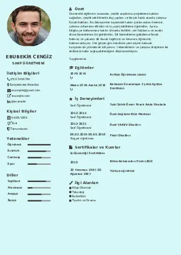 Sınıf Öğretmeni Cv Örnekleri cv indir